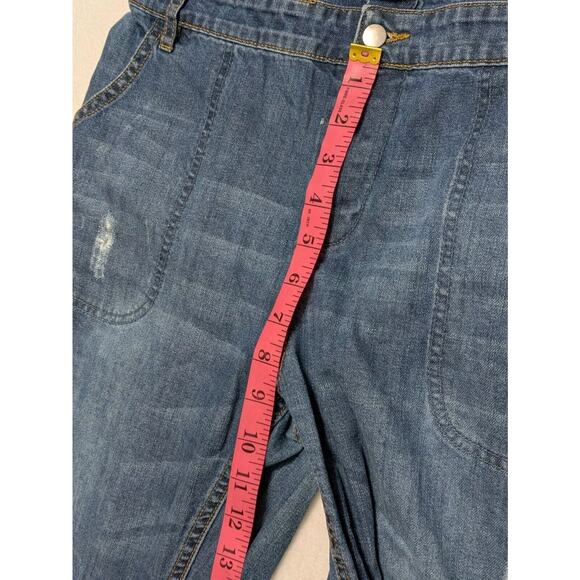 FOREVER 21 Bib Overalls Sz 28 Button Up Blue‎ Medium Wash Denim Distressed Y2k - Picture 10 of 14